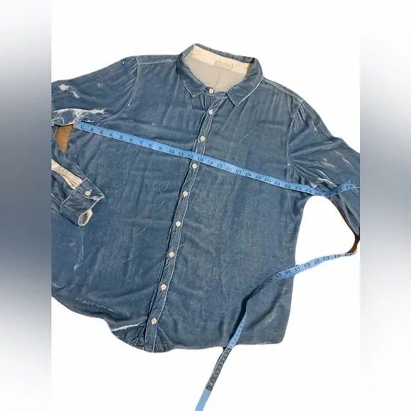 CP Shades Women light blue Velvet Button-Up Shirt XL  Silk Blend Long Sleeve USA - Picture 8 of 11